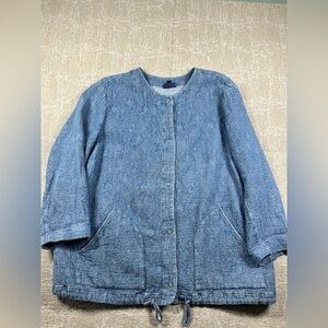 J. Jill River Wash Crinkle JAcket Button Down Waist Down Boho Slouchy Size 2XL